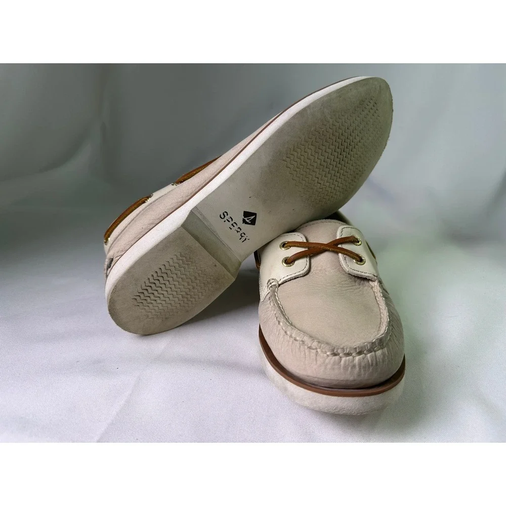 Sperry Top-Sider Authentic Original 2-Eye Boat Shoes Mens Size 8.5 Beige Leather